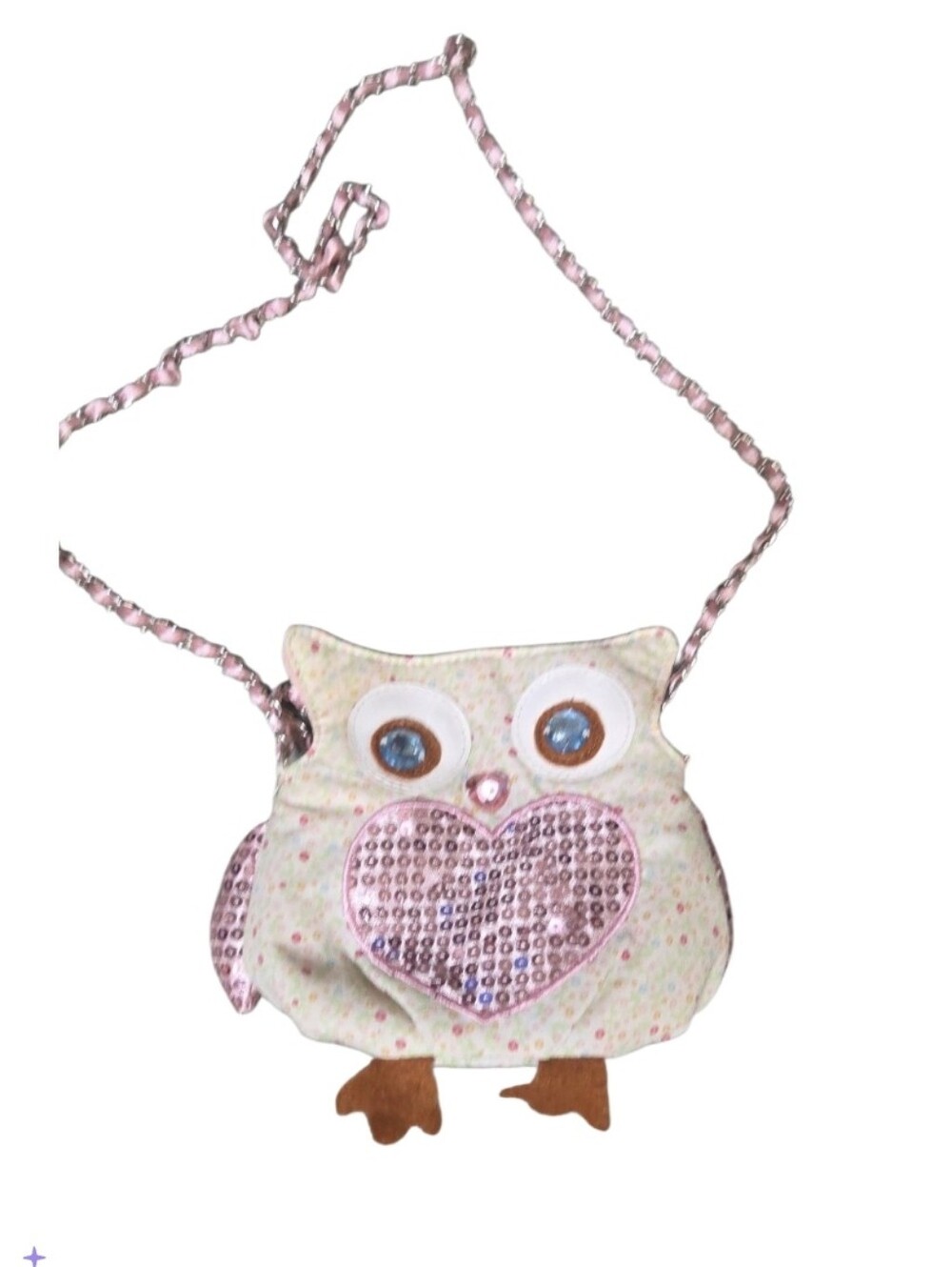 Kids Pink Owl Crossbody Bag with Sequined Heart